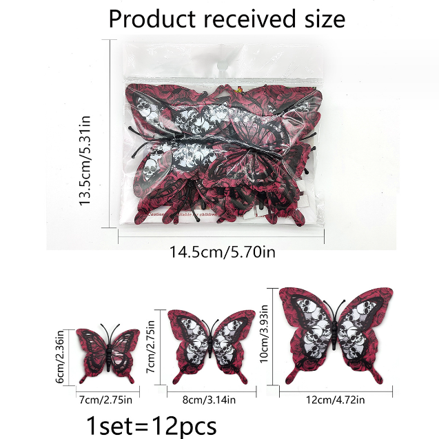 12PCS Skull Rose Butterfly 3D Wall Stickers Set