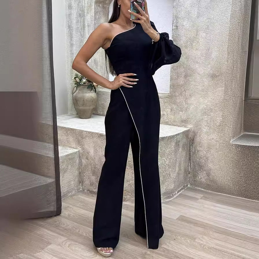 2023 Autumn Women's High Waist Jumpsuit with Patchwork