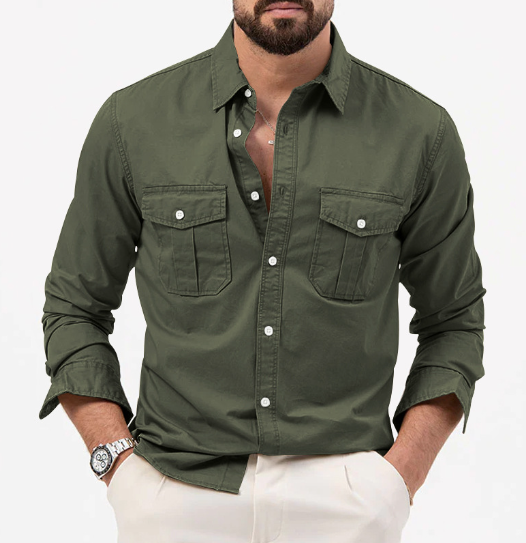 Slim Fit Multi-Pocket Long Sleeve Work Shirt (One Piece)