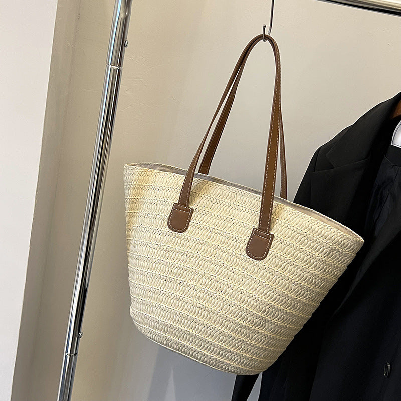 Large Capacity Woven Tote Bag - Stylish Summer Design