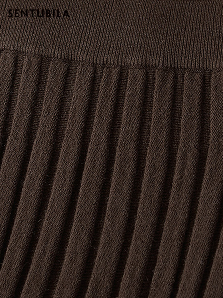 Sentubila Brown Knitted Long High Waist Skirt for Women
