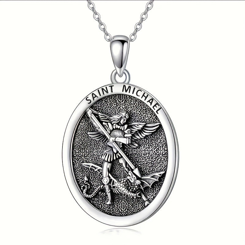 Men's Oval Angel Wings Necklace - Trendy Religious Pendant
