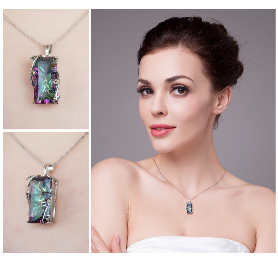 Rainbow Stone Flower Pendant with Tourmaline Necklace