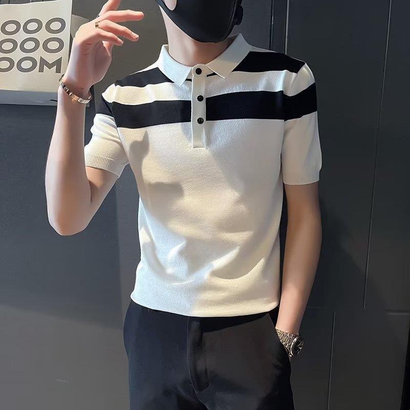 Summer Short Sleeve Polo Shirt for Men, Breathable Knit