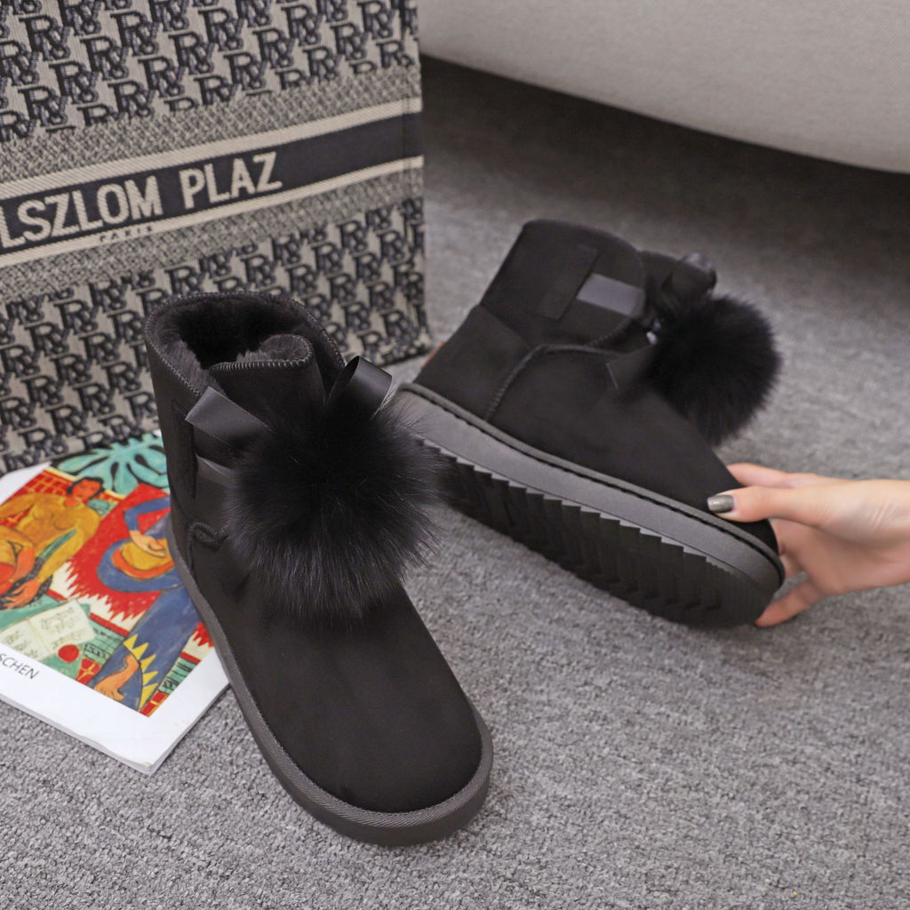 Spring Fashion Wool Ball Mid-Tube Casual Cotton Boots