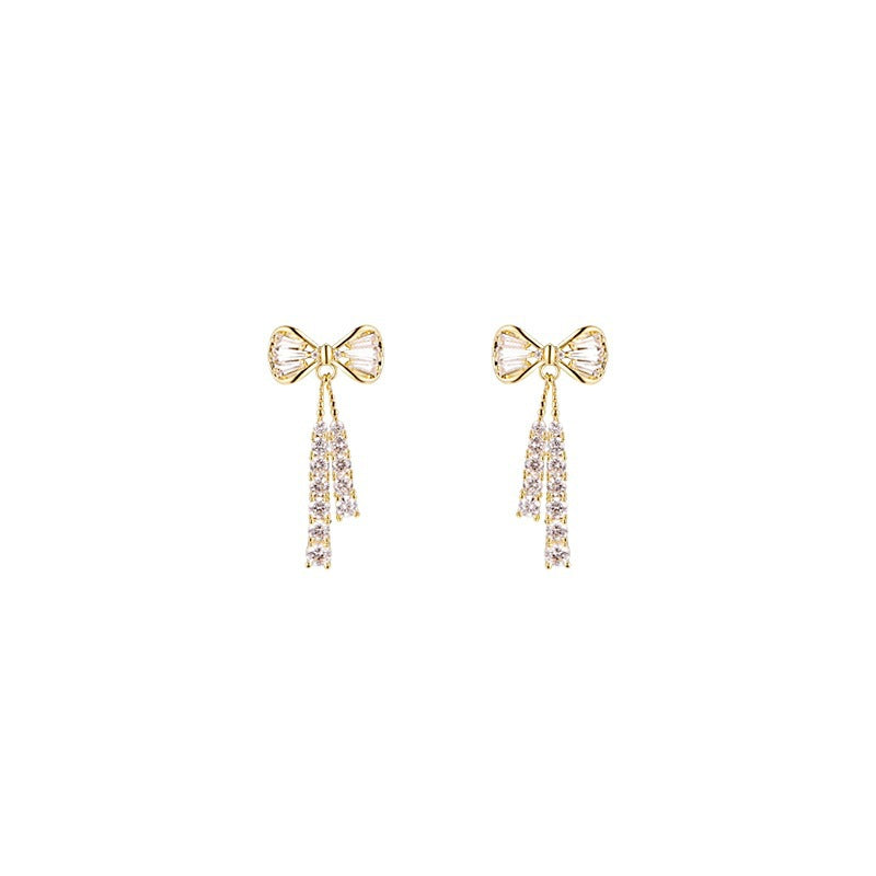 Fashionable Zircon Crystal Bow Earrings with Silver Hooks