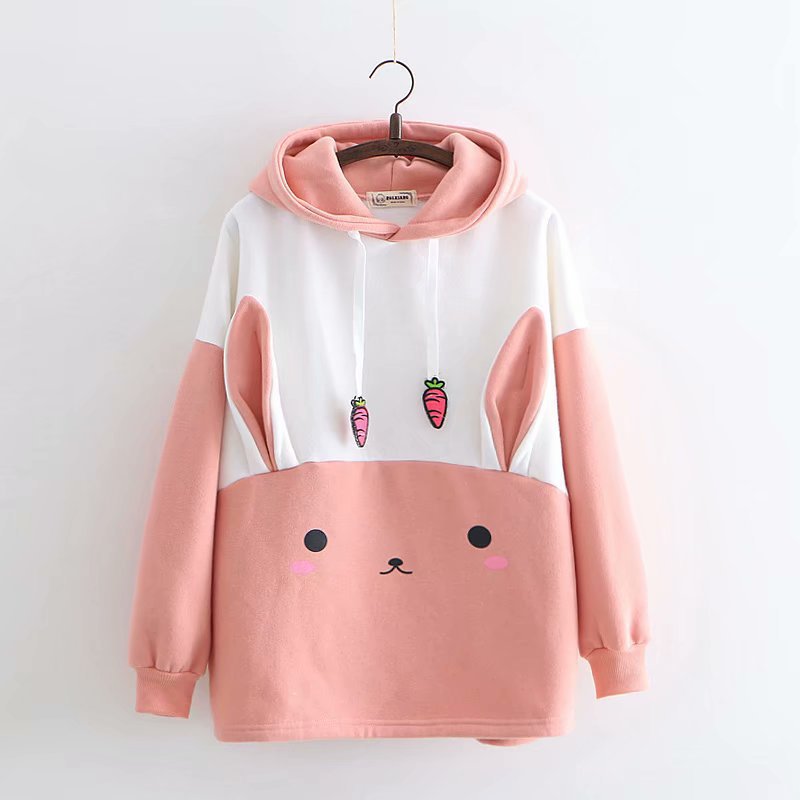 Cute Rabbit Carrot Embroidered Fleece Hoodie 57229