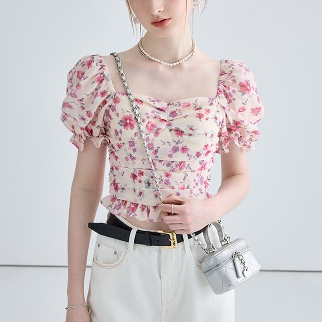 Floral Short Sleeved Slim Fit French Shirt