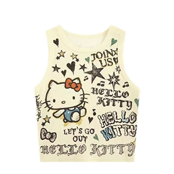 Japanese Style Kitty Cat Crop Top for Summer Streetwear