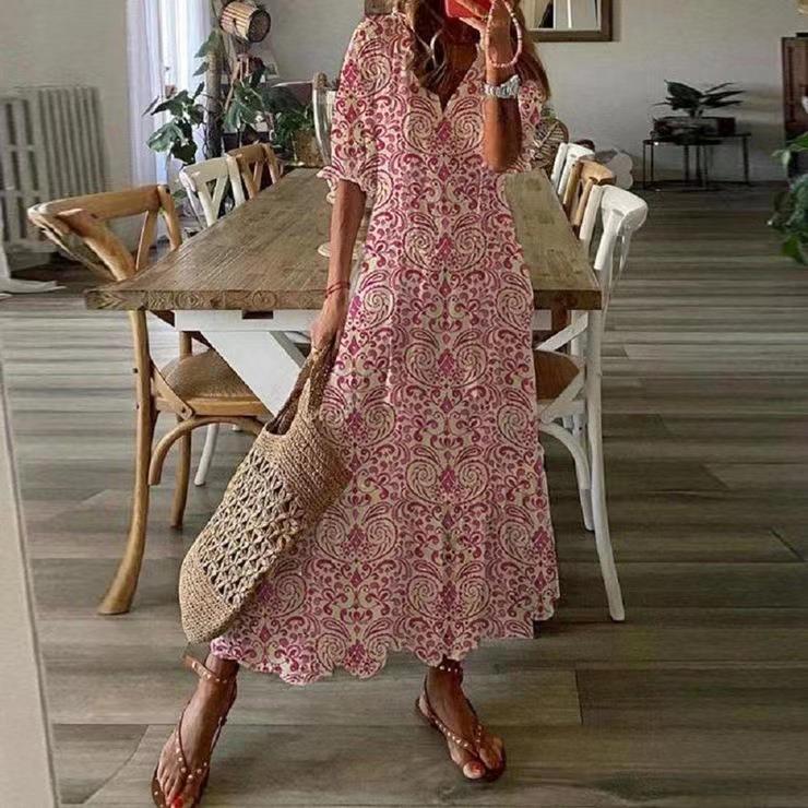 2021 Casual Sweet V-Neck Printed Midi Dress for Women