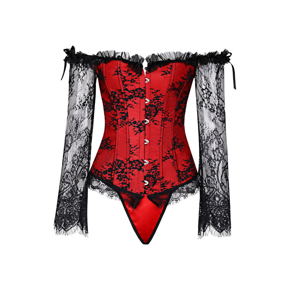 Sexy Lace Bodysuit with Back Tie and Long Sleeves