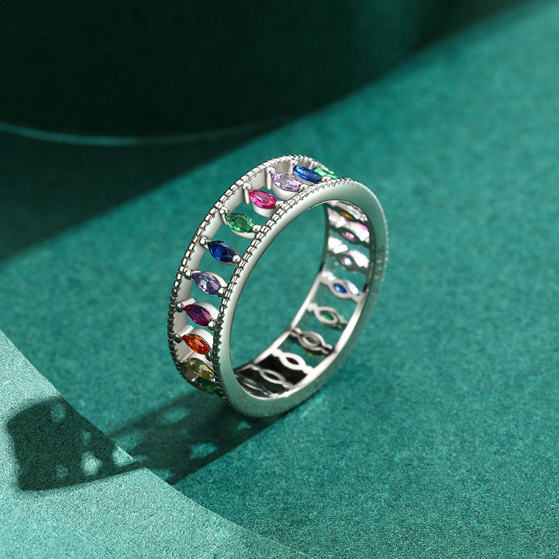 S925 Silver Rainbow Diamond Ring - Unique Design for Women