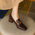 Retro Soft Leather Chunky Heel Women's Shoes