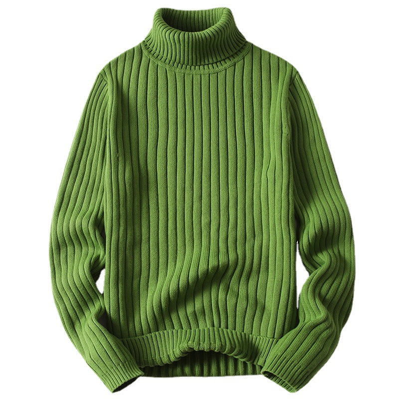 Solid Color High Neck Thick Knit Sweater for Men