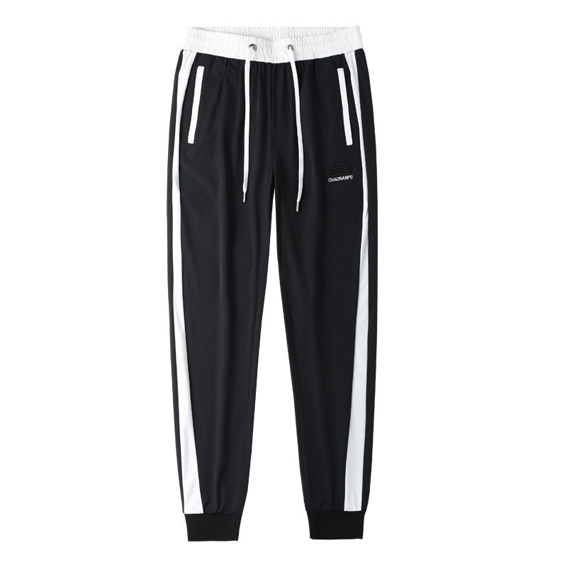 Men's Slim Fit White Sports Pants with Stripes