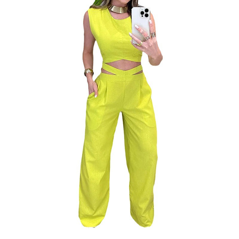 Yellow Set Pants 2023 Fashionable Backless Style