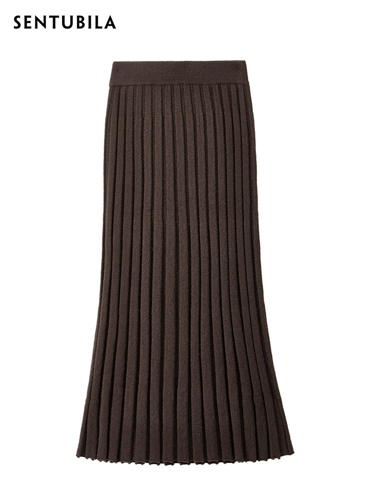 Sentubila Brown Knitted Long High Waist Skirt for Women