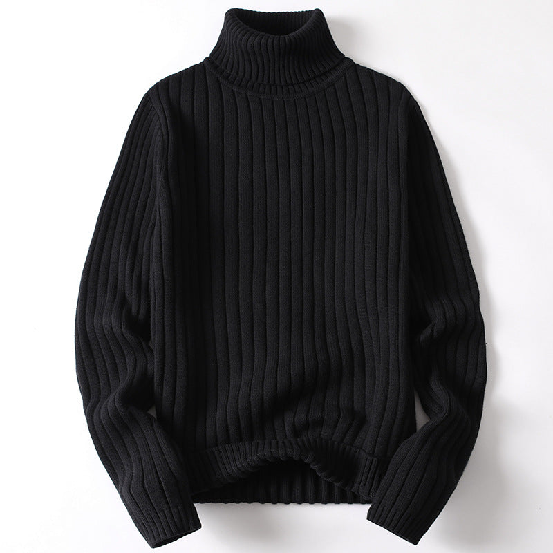 Solid Color High Neck Thick Knit Sweater for Men