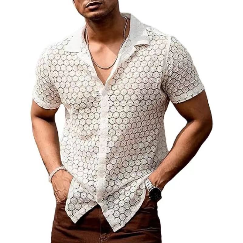 2024 Men's Fashion Lace Short Sleeve Shirt