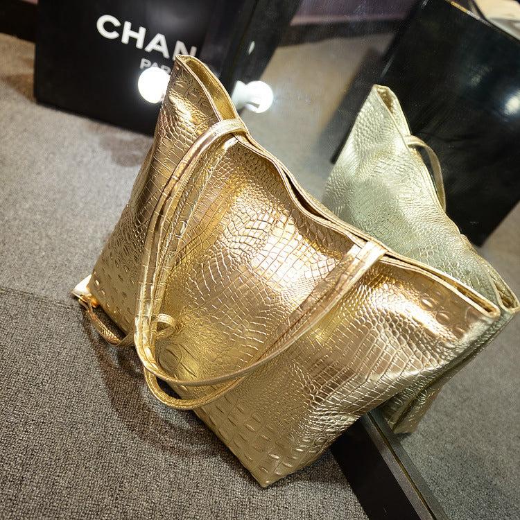 Large Capacity PU Tote Bag with Crocodile Pattern
