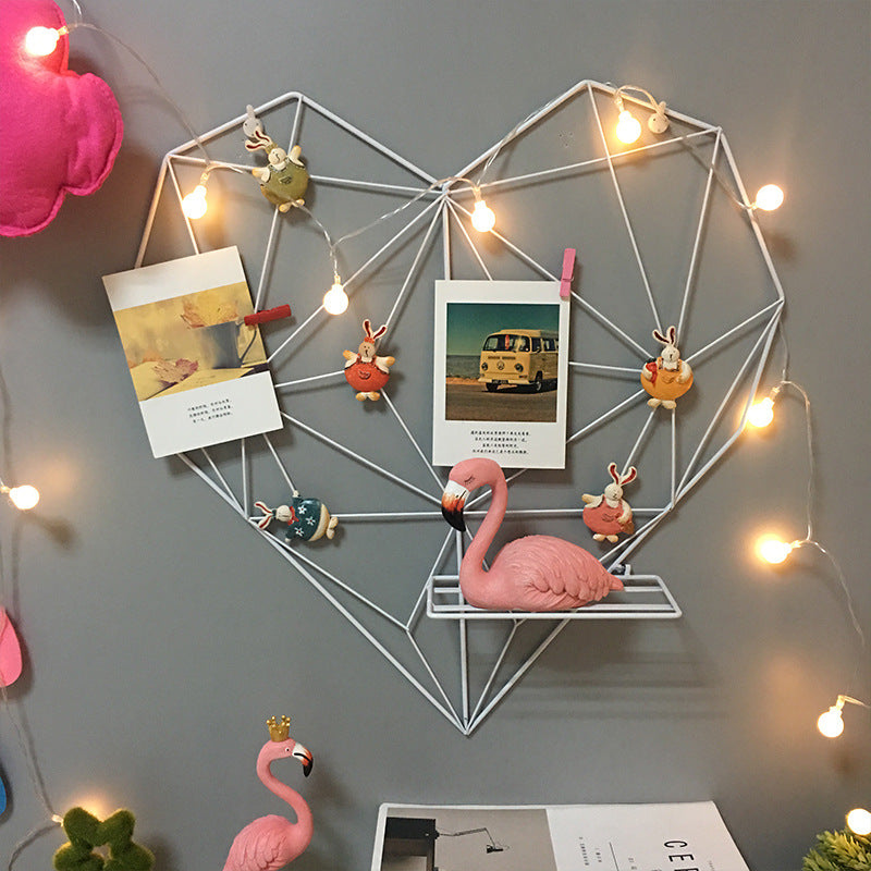 Creative Iron Heart Grid Photo Wall Decor with Clips