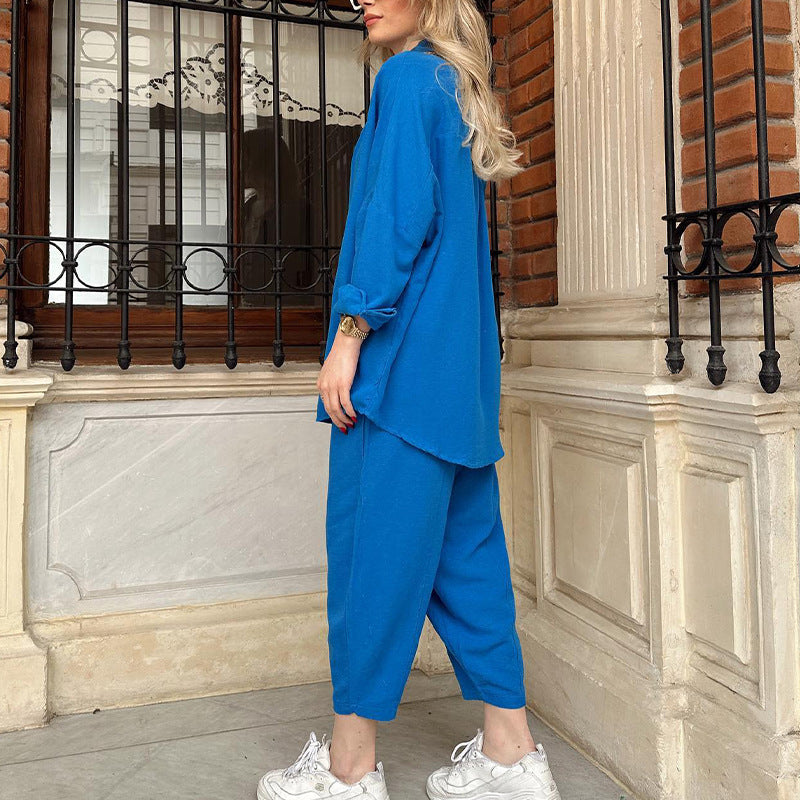 2023 Fashionable Casual Two-Piece Set with Shirt and Pants