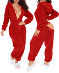 Solid Color Plush Long Sleeve Jumpsuit for Women
