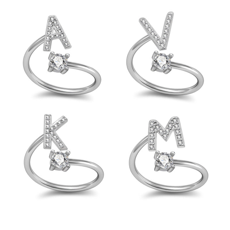 Popular Women's Ring, 26 Letter English Design, Copper Plated