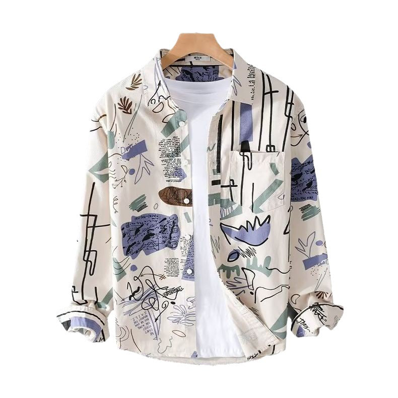 Men's Floral Loose-Fit Long Sleeve Shirt in Trendy Style
