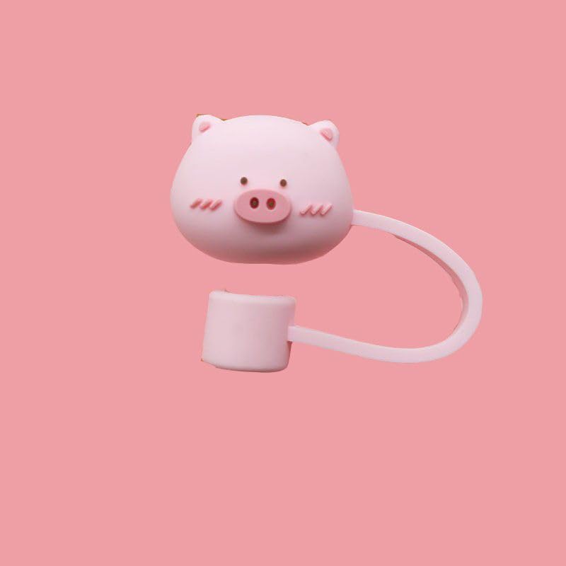 Pink Pig Straw Cover for Stanley 40&30 Oz Cup 8mm Silicone Straw Covers Cap for Stanley Cup Accessories Cute Straw Topper for Tumblers Straw Cap Stopper for Reusable Straws Tip Lids (DM394)