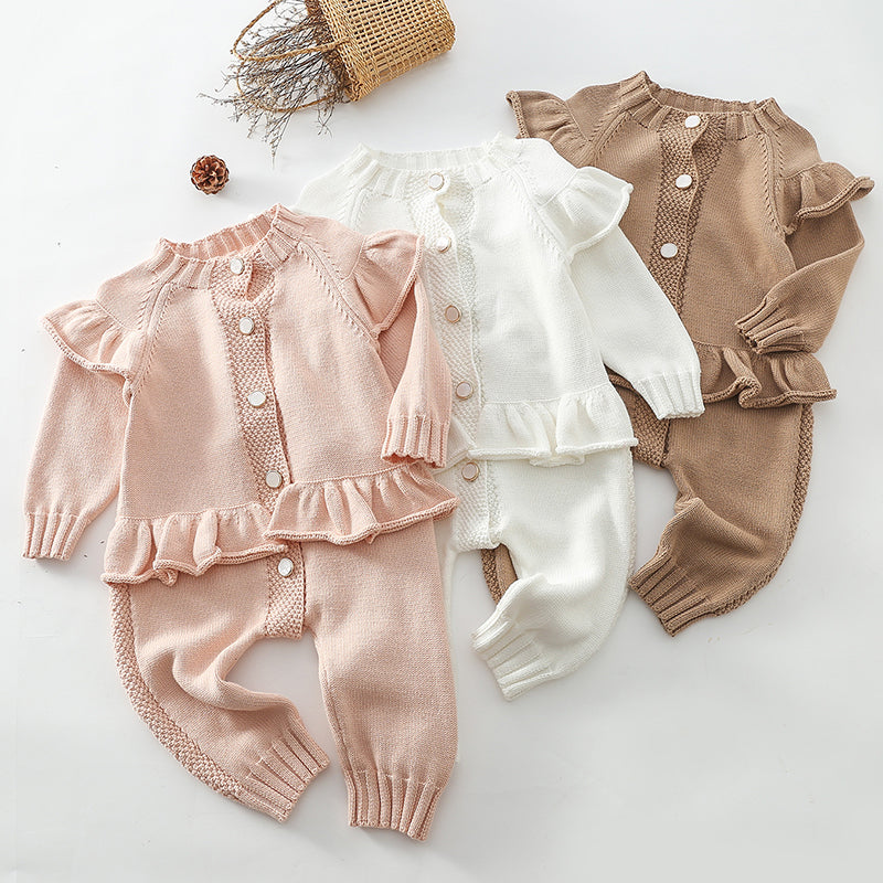 Infant Girls Knitted Solid Color Jumpsuit (One-Piece)