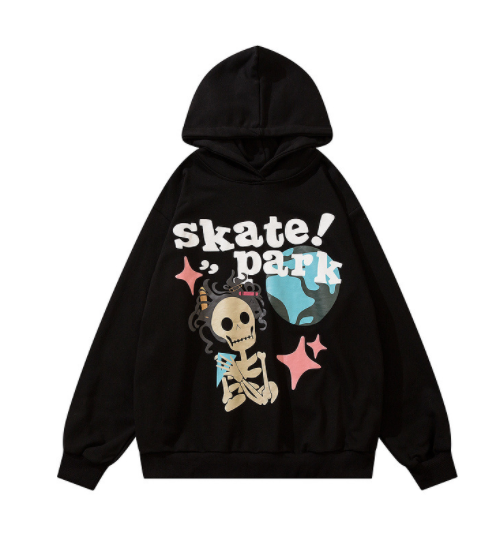 Retro High Street Hip Hop Cartoon Foam Print Hoodie