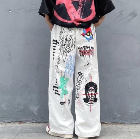 2021 Women's Loose Wide-Leg Pants with Cartoon Print