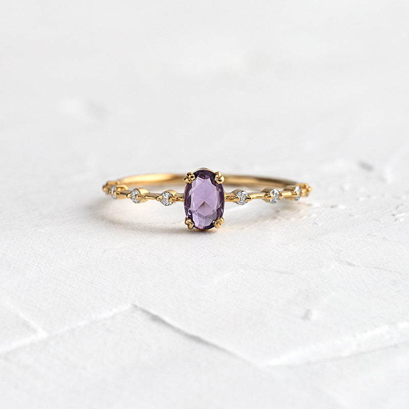 18K Gold Women's Geometric Zircon Ring in Japanese Style