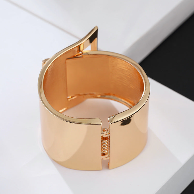 Minimalist Geometric Wide Cuff Bracelet with Gold Finish