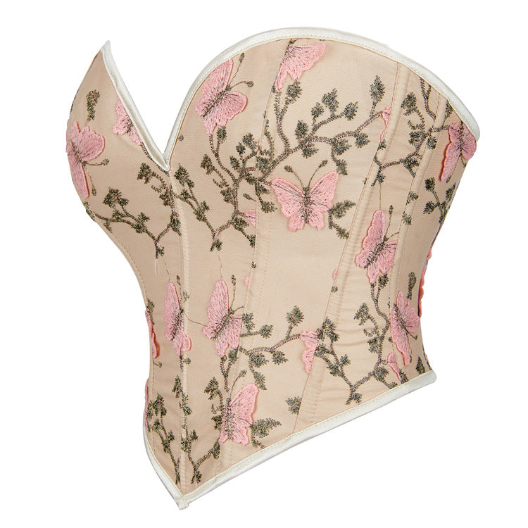 New Apricot Butterfly Print Women's Strapless Top