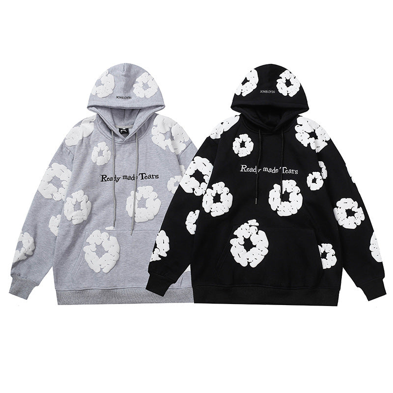 Vintage Cotton Hoodie with Embroidered Letters