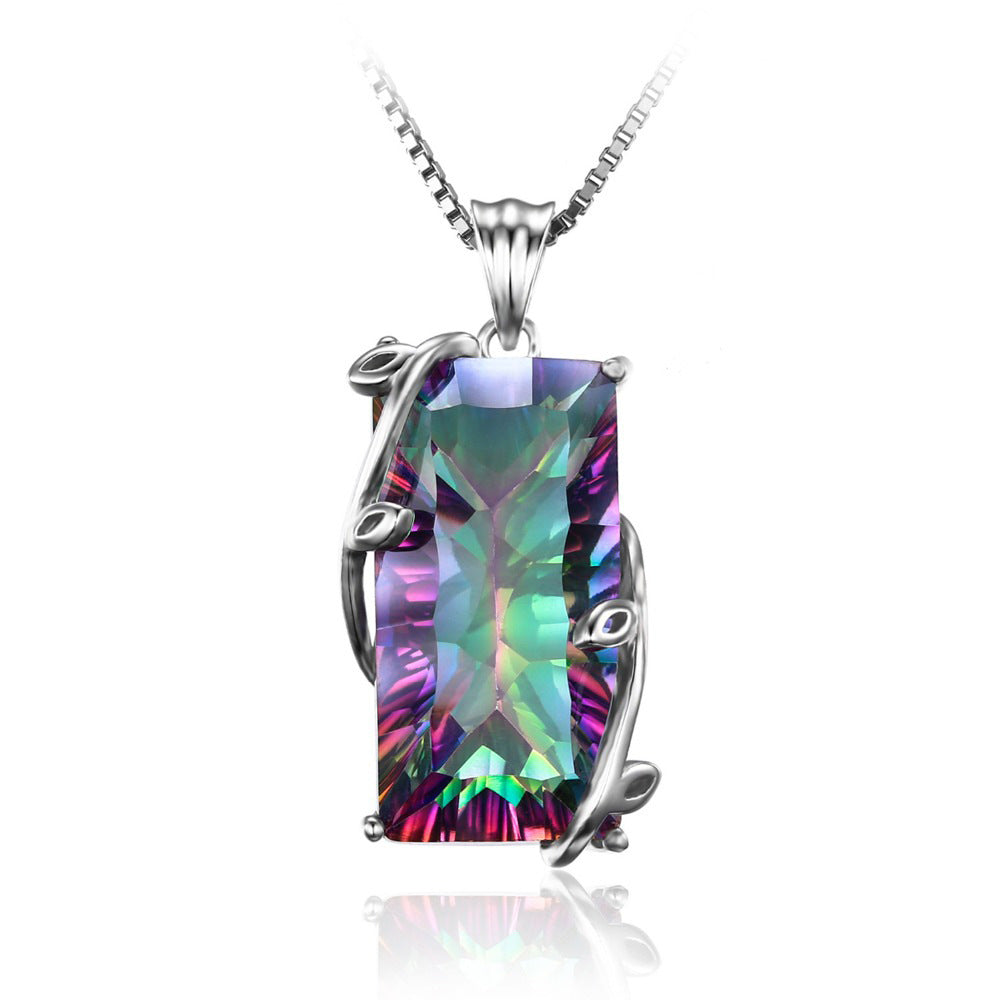 Rainbow Stone Flower Pendant with Tourmaline Necklace