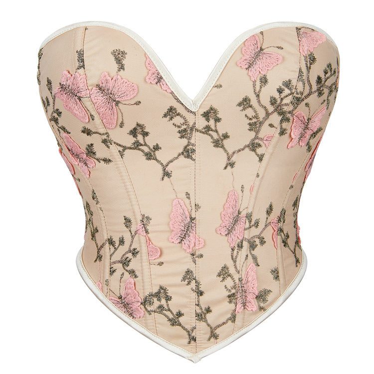 New Apricot Butterfly Print Women's Strapless Top
