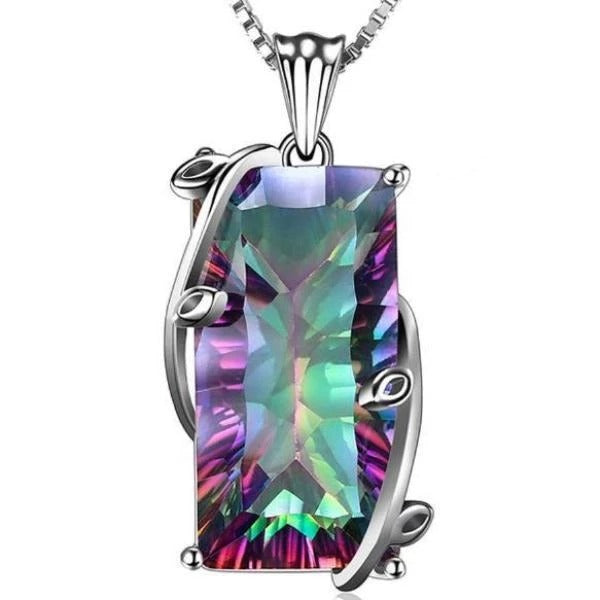 Rainbow Stone Flower Pendant with Tourmaline Necklace