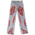 Hip Hop Distressed Straight Leg Denim Pants with Embroidery