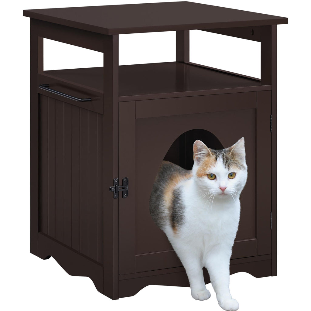 Yaheetech Cat Litter Box Enclosure Hidden Litter Box Furniture with Open Shelf Indoor Cat Washroom Storage Cabinet Pet Crate Side End Table Wooden Pet House Espresso