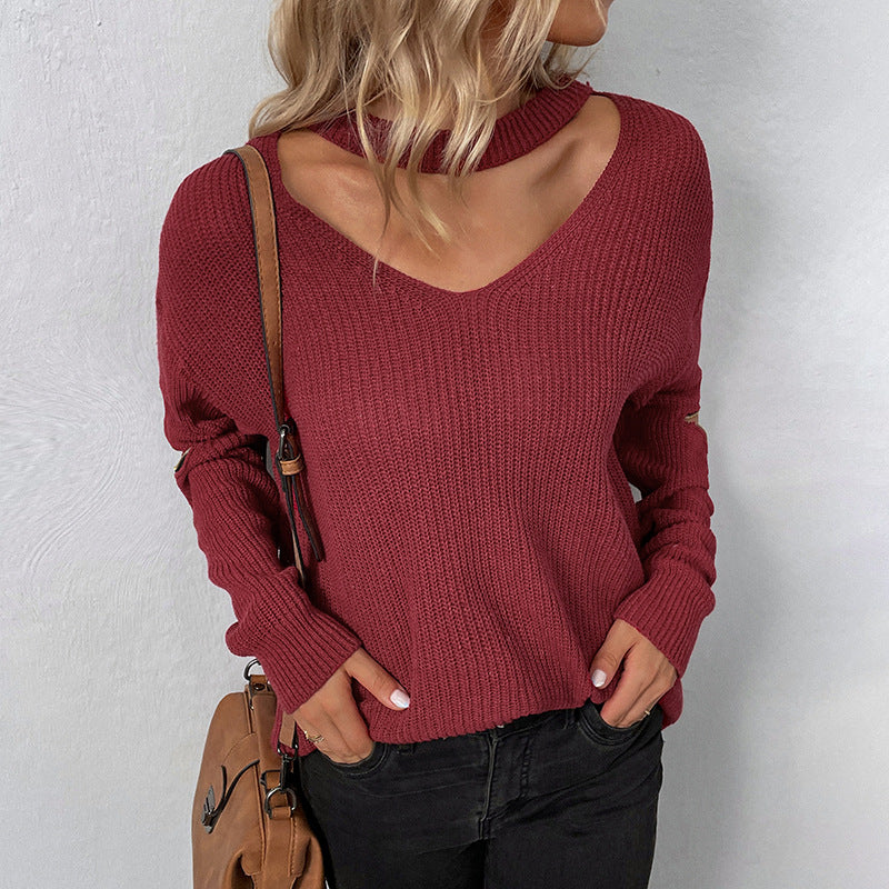 V-Neck Knit Sweater with Zipper for Women 2023 Fall