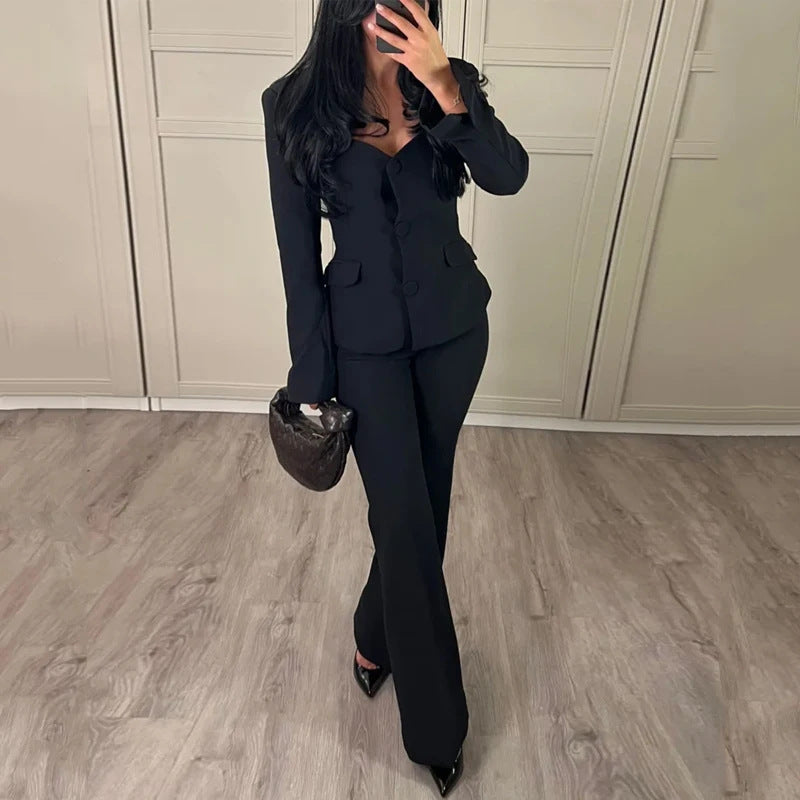 2023 Fall Women's Slim-Fit Solid Color Suit Set