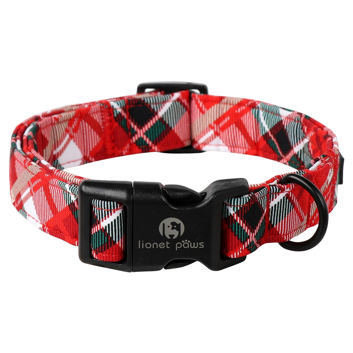 Lionet Paws Chirstmas Grid Dog Collar Red White Collars with Quick Release Buckle for Boy and Girl Female Dogs Large Neck 16-24 inches