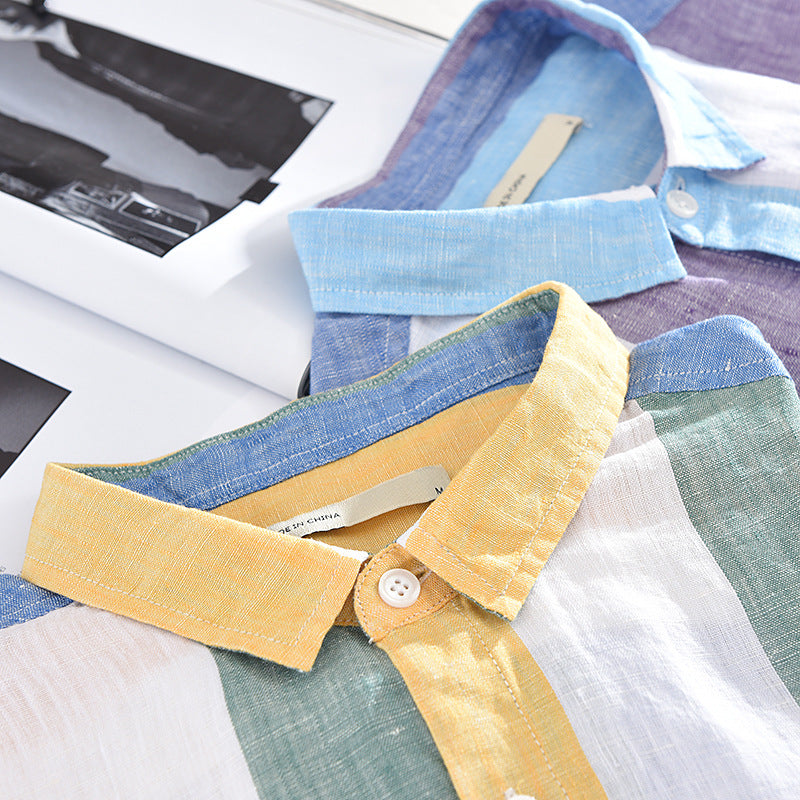 1938 Japanese Style Color-Block Linen Shirt for Men