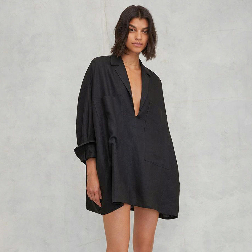 2023 Autumn Women's Deep V Long Sleeve Pajama Dress