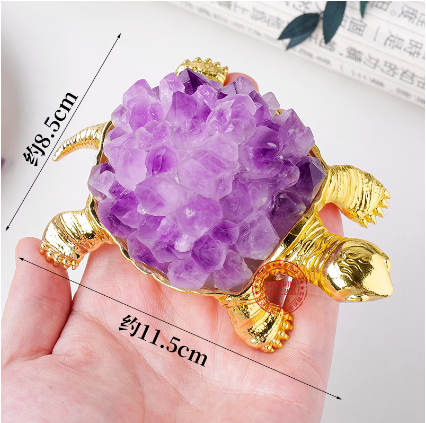 Natural Crystal Turtle Figurine with Amethyst & Citrine