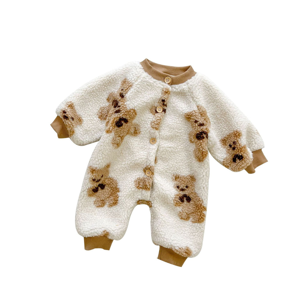 Korean-Style Baby Onesie with Bear Print for Autumn/Winter