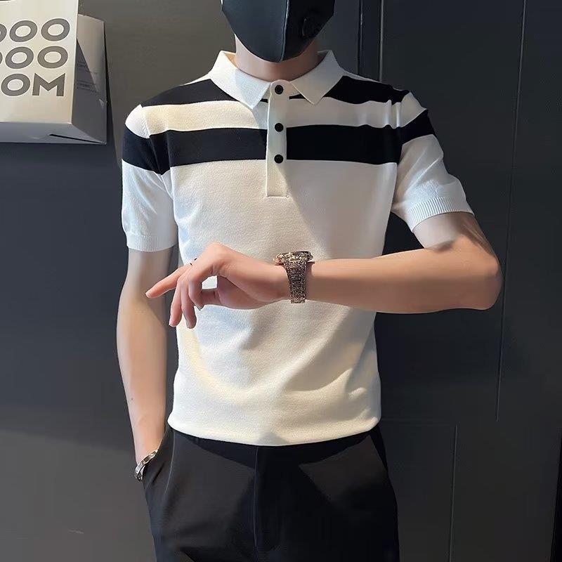 Summer Short Sleeve Polo Shirt for Men, Breathable Knit